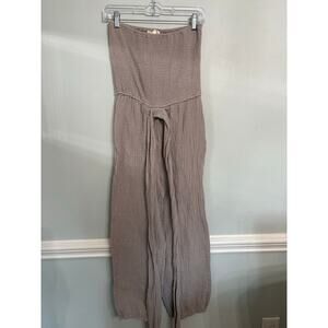 Grade & Gather Gauze Strapless Jumpsuit | Taupe | Size S